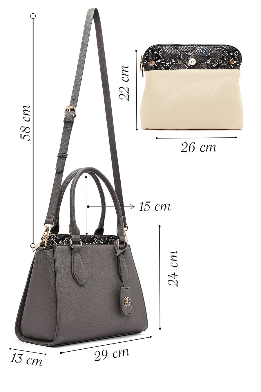 Woman Grey Long Strap Classic Shoulder Bag