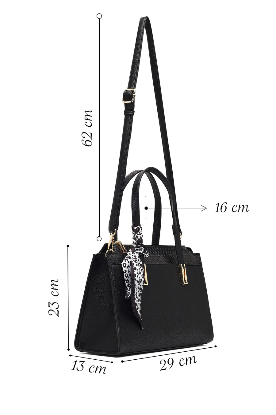 Women's Black Long Strapped Patterned Shoulder Bag