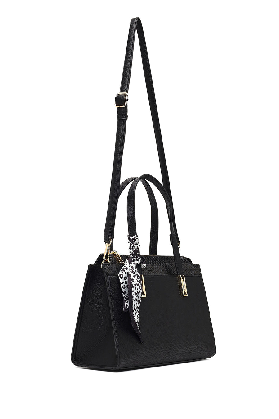 Women's Black Long Strapped Patterned Shoulder Bag
