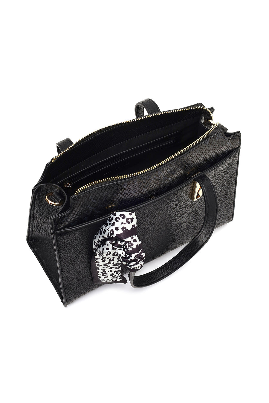 Women's Black Long Strapped Patterned Shoulder Bag