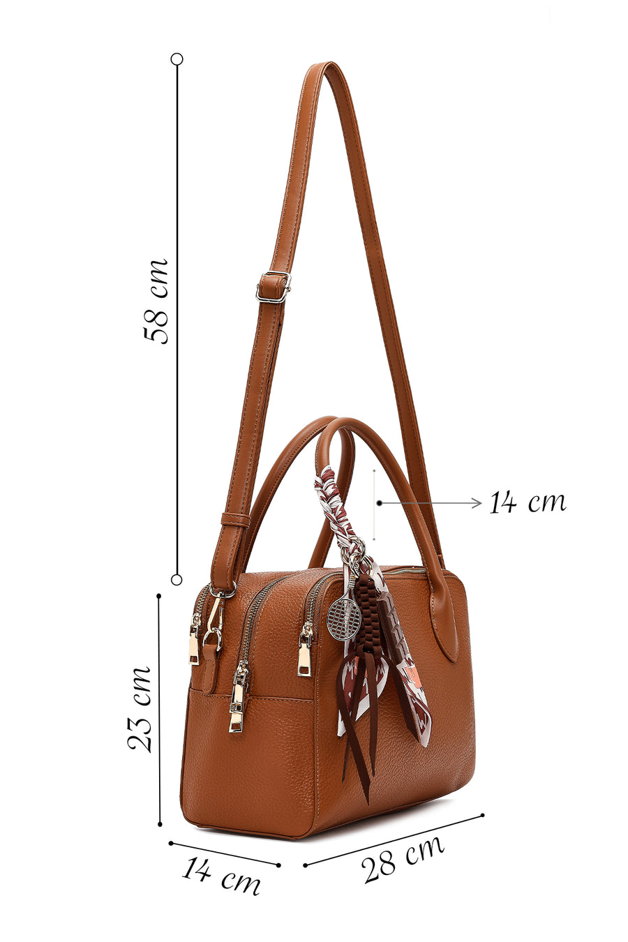 Women's Tan Long Strap Charm Classic Shoulder Bag