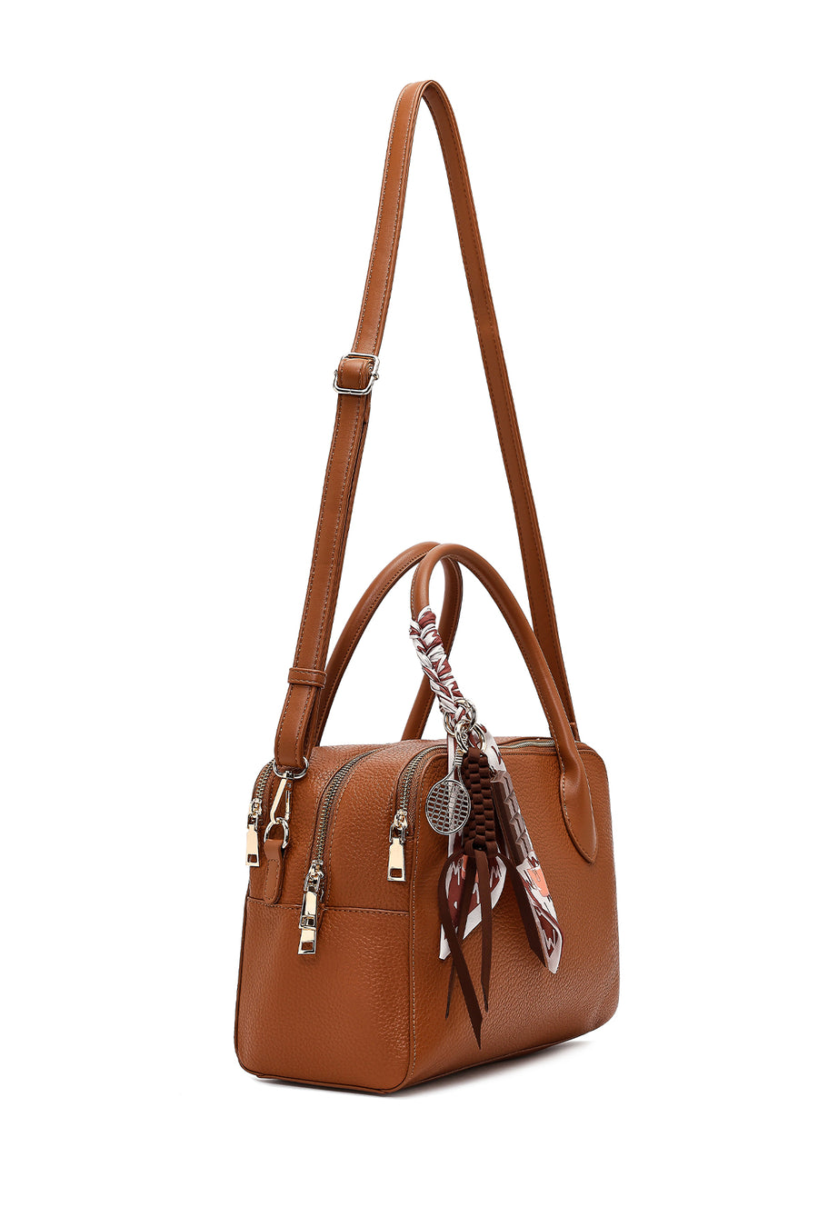 Women's Tan Long Strap Charm Classic Shoulder Bag