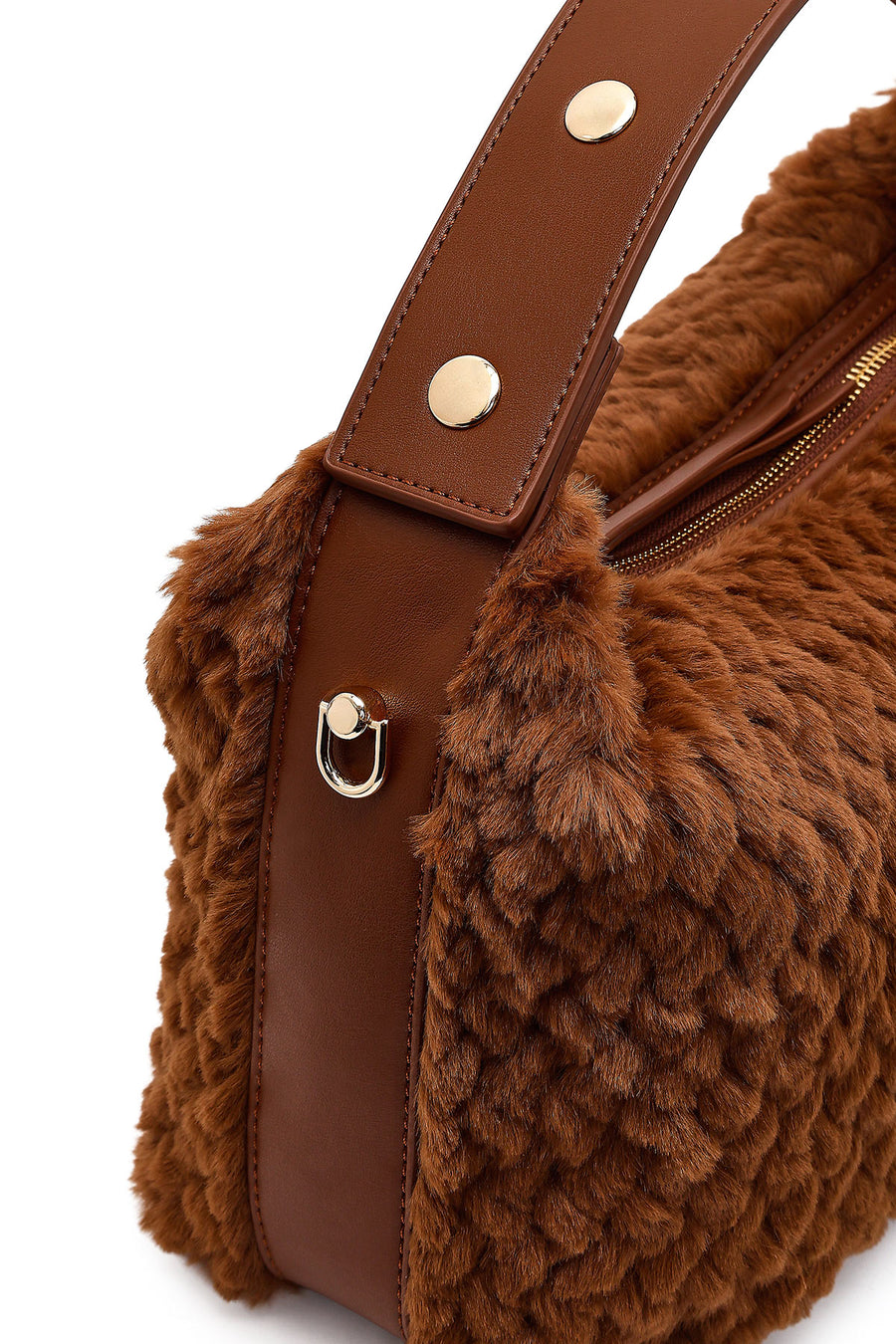 Women's Brown Long Strap Plush Shoulder Bag with Charms