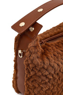 Women's Brown Long Strap Plush Shoulder Bag with Charms | Derimod