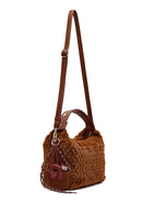 Women's Brown Long Strap Plush Shoulder Bag with Charms | Derimod