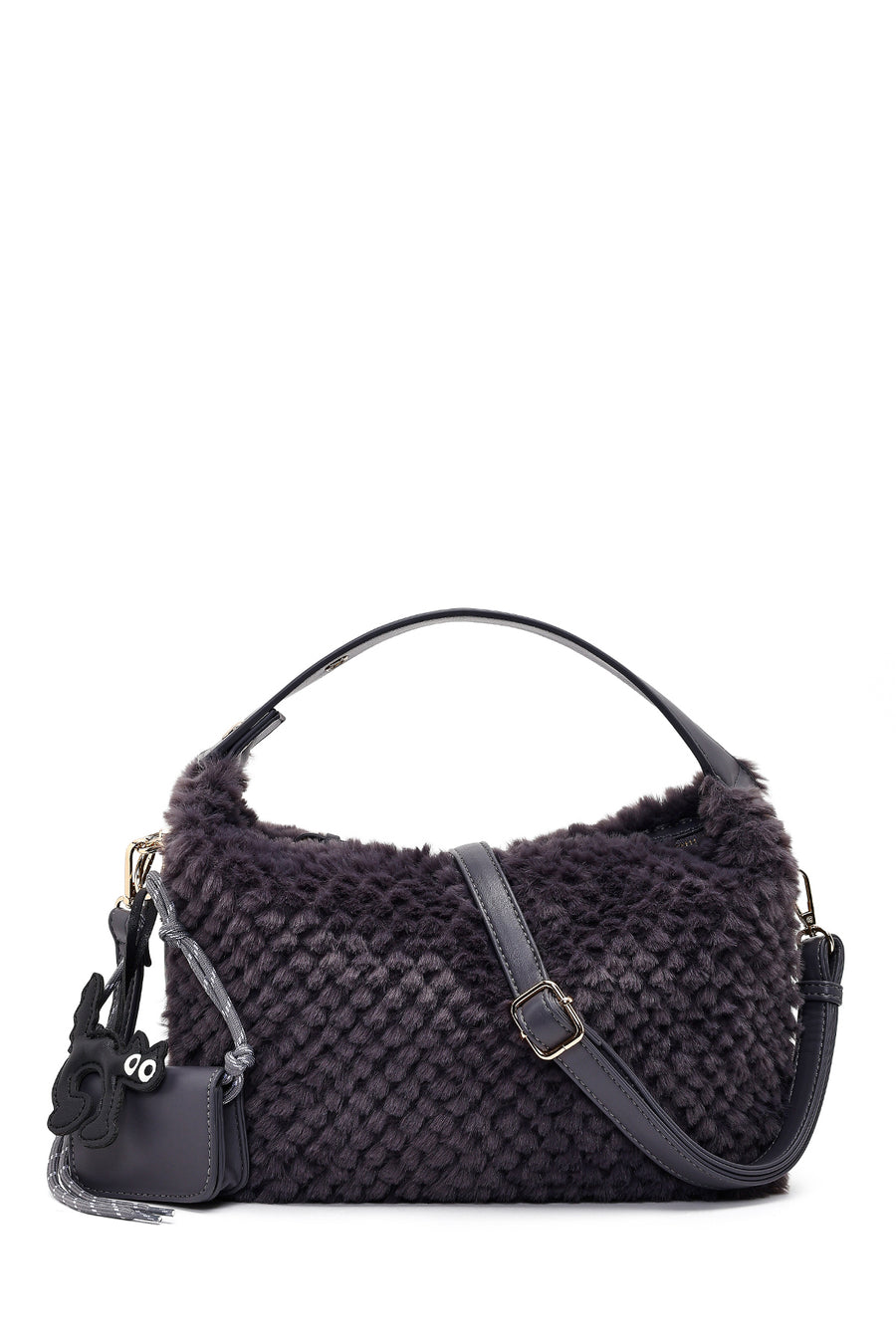 Women's Gray Long Strapped Plush Shoulder Bag with Charms 25WBD2865PH | Derimod