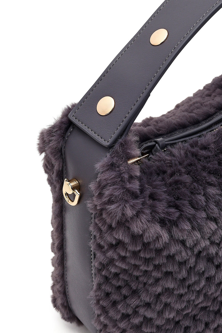 Women's Gray Long Strapped Plush Shoulder Bag with Charms