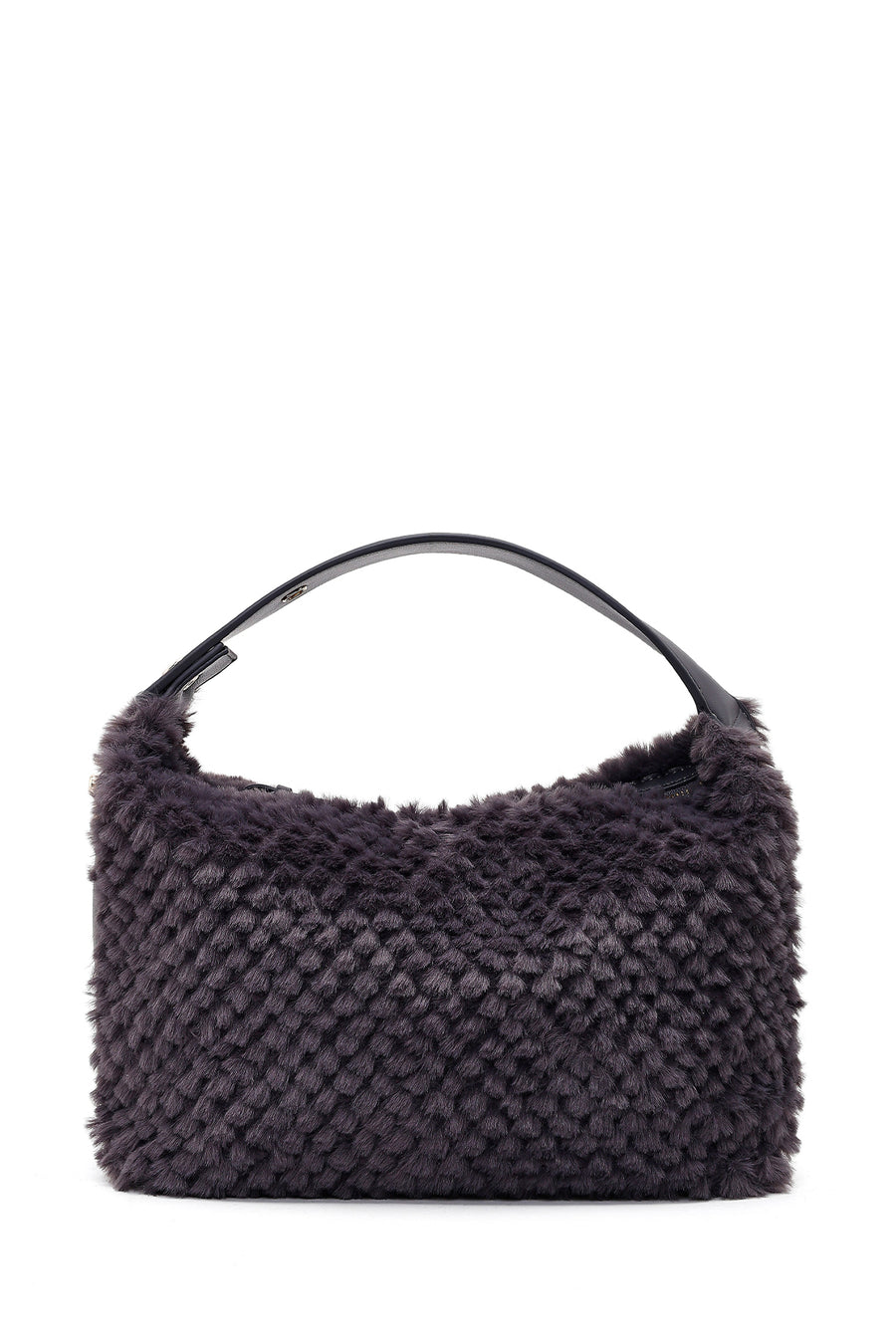 Women's Gray Long Strapped Plush Shoulder Bag with Charms