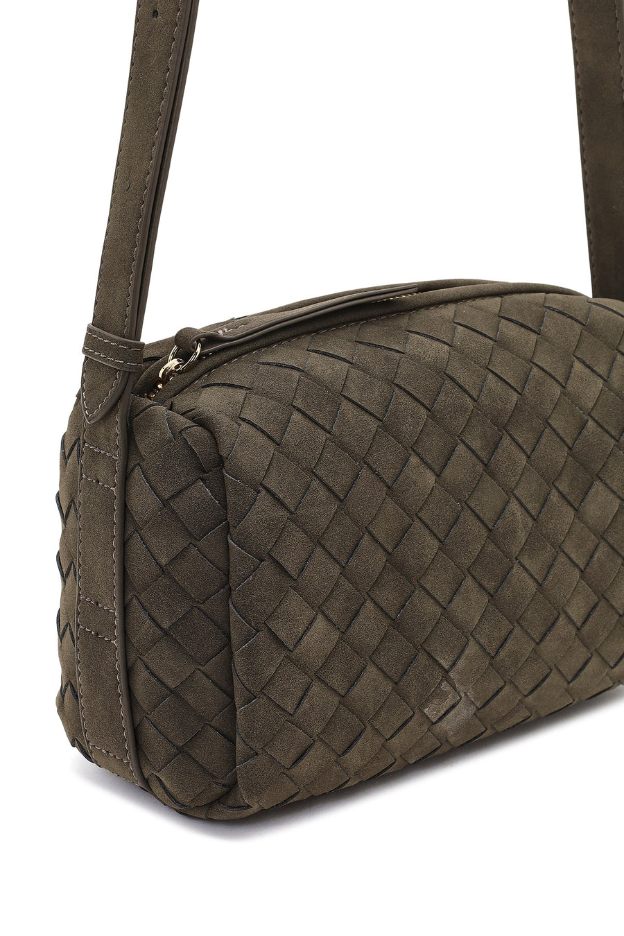 Women's Gray Long Strap Knitted Suede Crossbody Bag