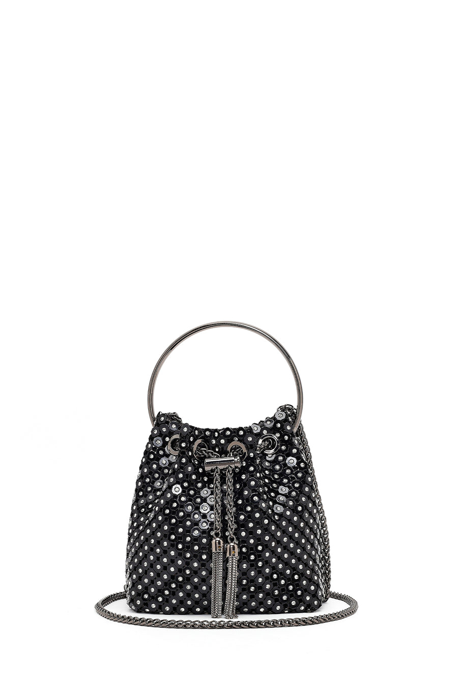 Women's Black Long Chain Strap Stone Mini Evening Handbag 25WBD 2960ML | Derimod