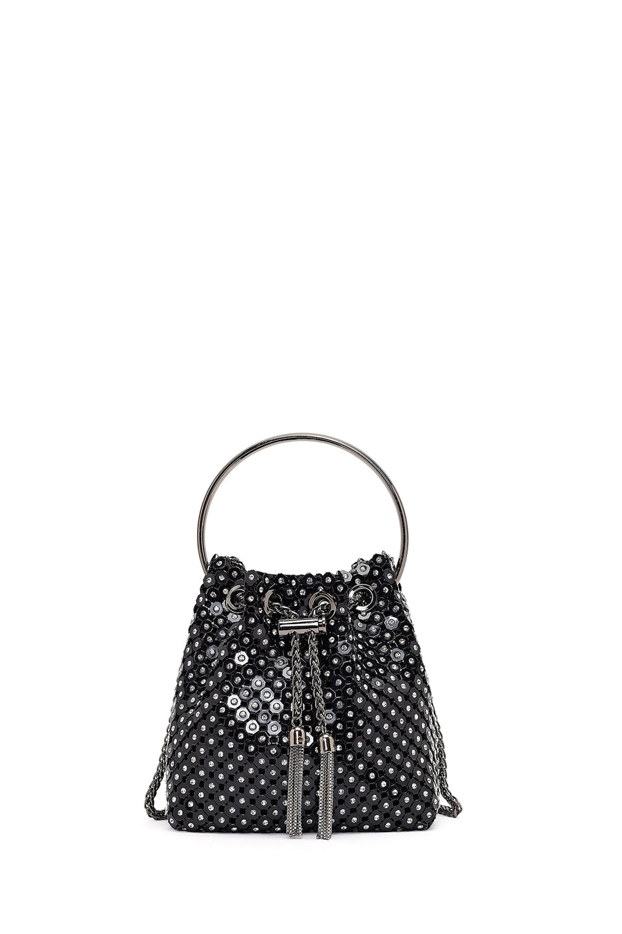 Women's Black Long Chain Strap Stone Mini Evening Handbag