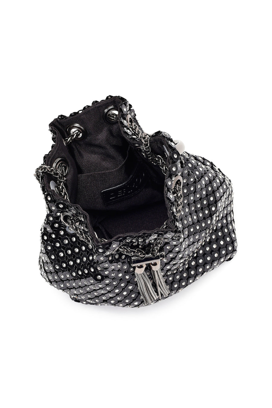 Women's Black Long Chain Strap Stone Mini Evening Handbag