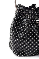 Women's Black Long Chain Strap Stone Mini Evening Handbag | Derimod