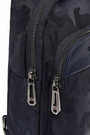 Men's Navy Printed Fabric Crossbody Bag | Derimod