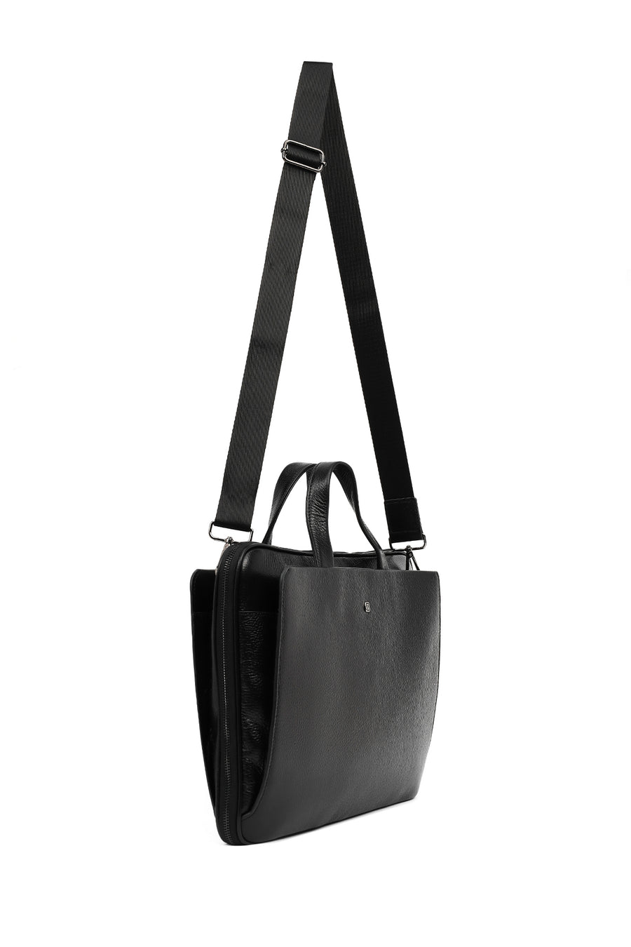 Men's Black Long Strap Leather Briefcase