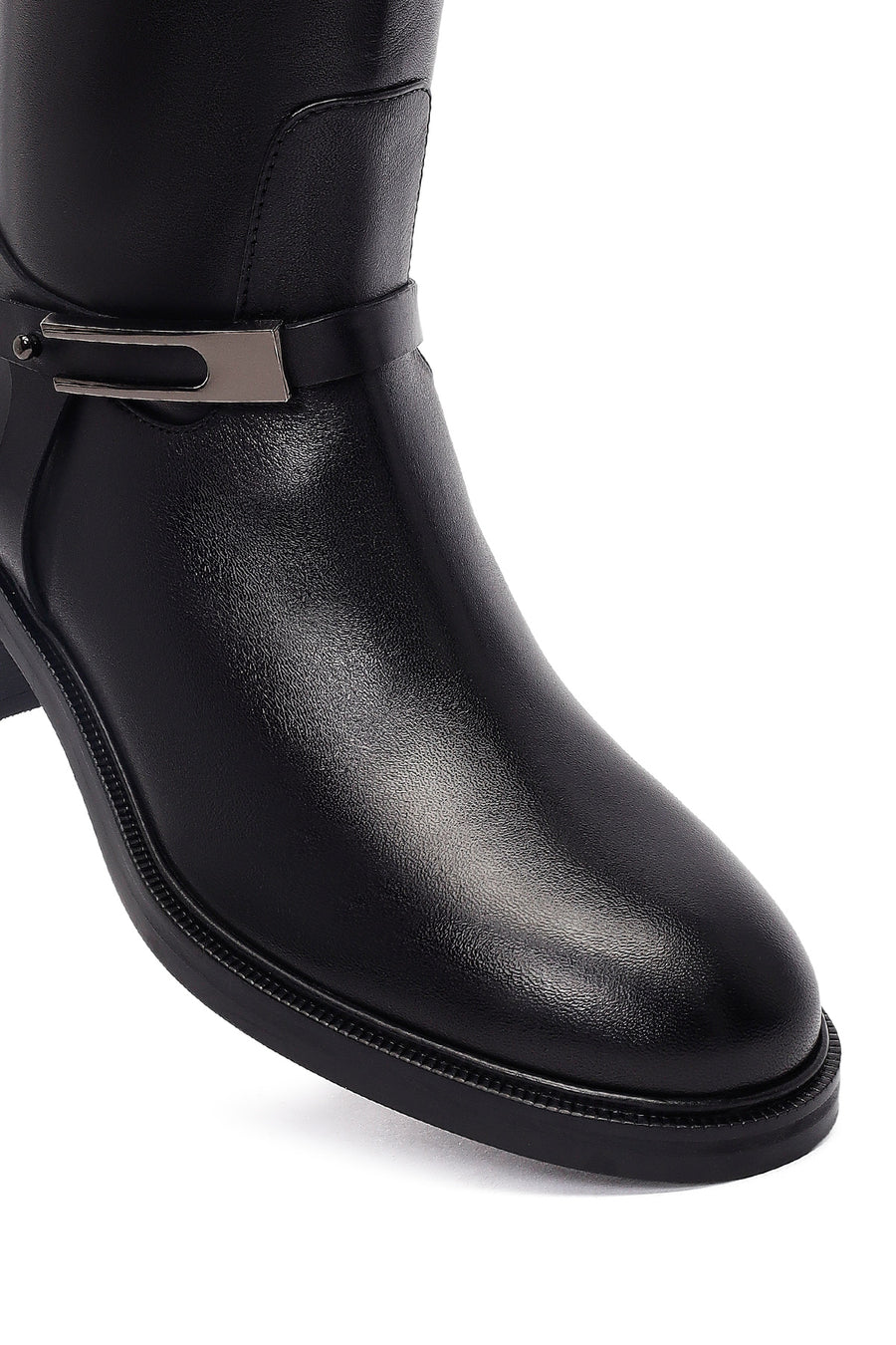 Women's Black Buckled Leather Boot