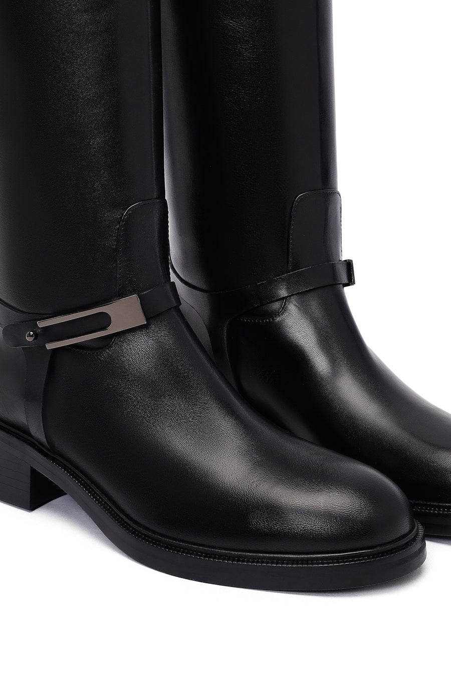 Women's Black Buckled Leather Boot