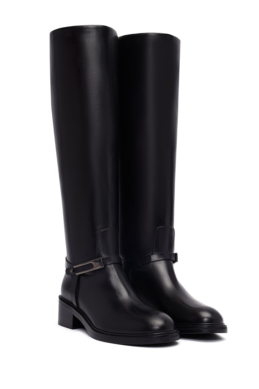 Women's Black Buckled Leather Boot