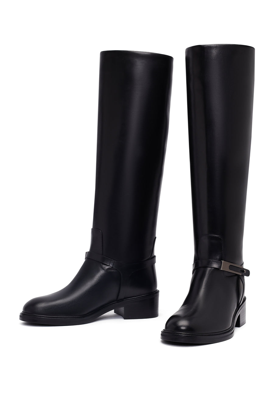 Women's Black Buckled Leather Boot