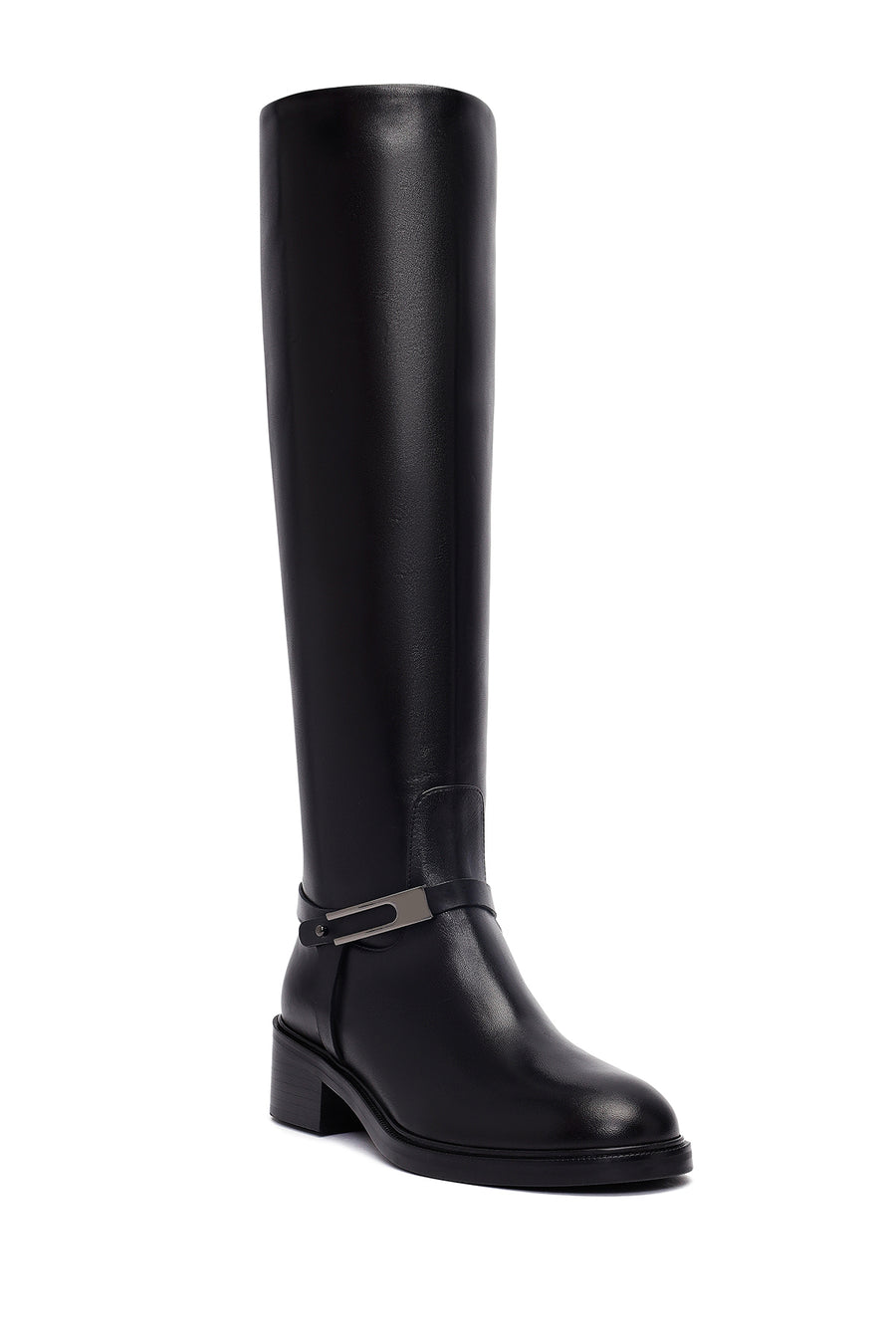 Women's Black Buckled Leather Boot