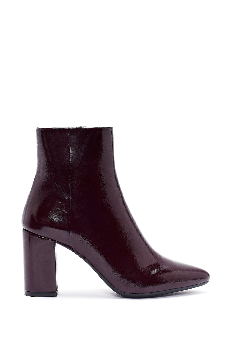 Derimod Gritti Woman Burgundy Zippered Thick Heel Patent Leather Leather Boat 25WFD110916 | Derimod