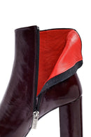 Derimod Gritti Woman Burgundy Zippered Thick Heel Patent Leather Leather Boat | Derimod