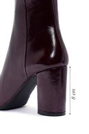 Derimod Gritti Woman Burgundy Zippered Thick Heel Patent Leather Leather Boat | Derimod