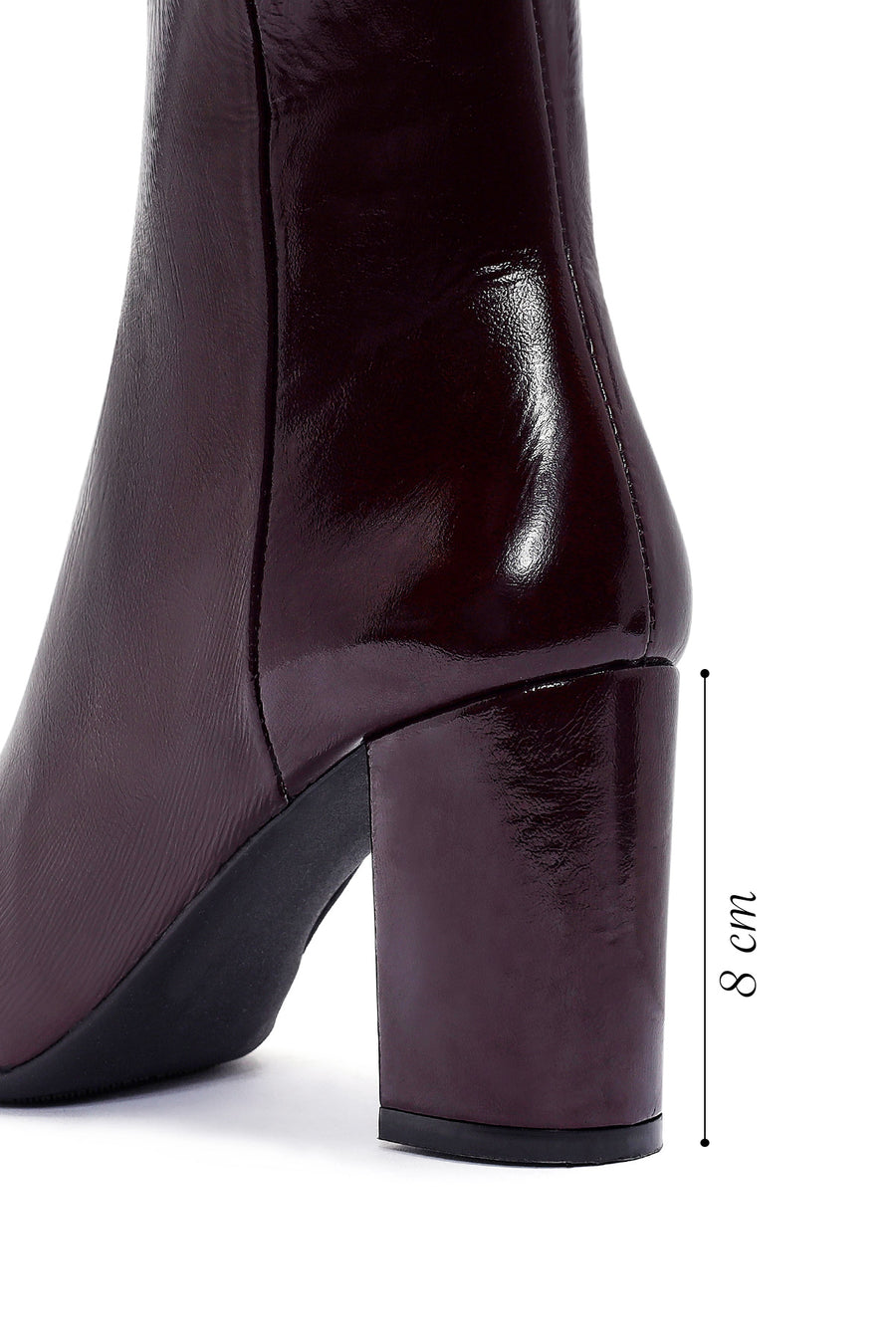 Derimod Gritti Woman Burgundy Zippered Thick Heel Patent Leather Leather Boat