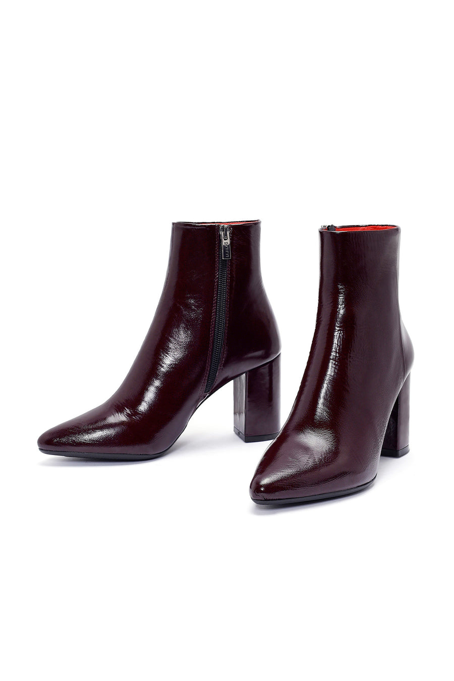 Derimod Gritti Woman Burgundy Zippered Thick Heel Patent Leather Leather Boat