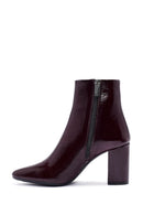 Derimod Gritti Woman Burgundy Zippered Thick Heel Patent Leather Leather Boat | Derimod