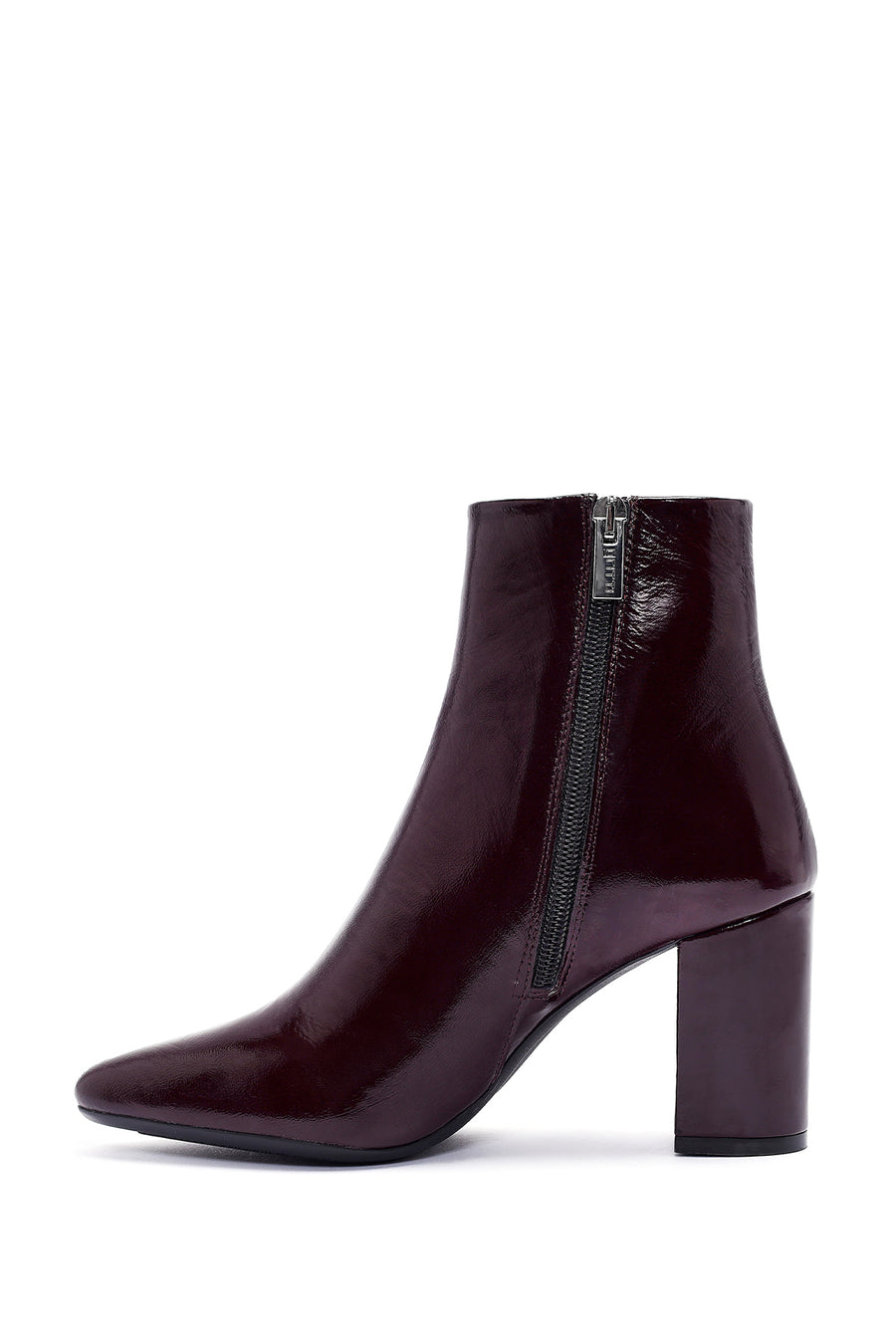 Derimod Gritti Woman Burgundy Zippered Thick Heel Patent Leather Leather Boat