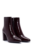 Derimod Gritti Woman Burgundy Zippered Thick Heel Patent Leather Leather Boat | Derimod