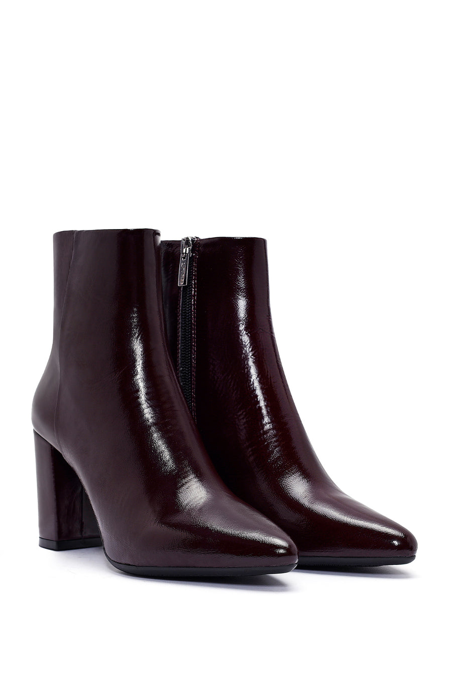 Derimod Gritti Woman Burgundy Zippered Thick Heel Patent Leather Leather Boat