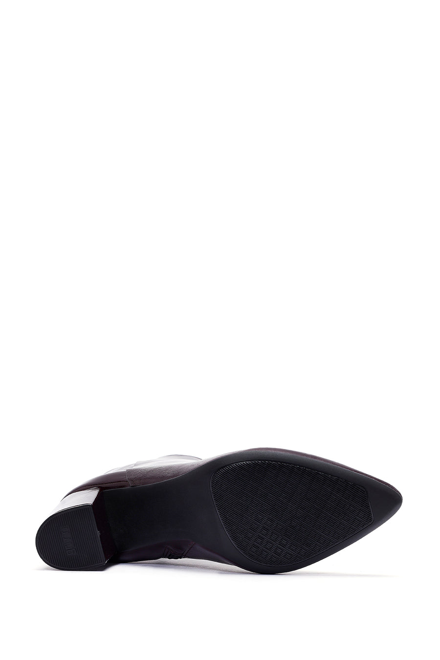 Derimod Gritti Woman Burgundy Zippered Thick Heel Patent Leather Leather Boat