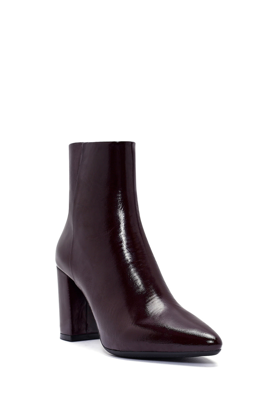 Derimod Gritti Woman Burgundy Zippered Thick Heel Patent Leather Leather Boat