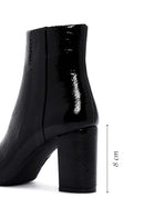 Derimod Gritti Woman Black Zippered Thick Heel Patent Leather Leather Boat | Derimod
