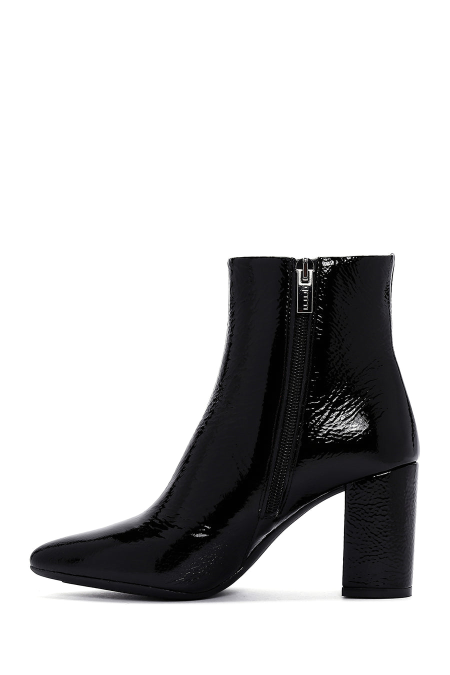 Derimod Gritti Woman Black Zippered Thick Heel Patent Leather Leather Boat