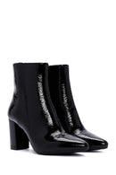 Derimod Gritti Woman Black Zippered Thick Heel Patent Leather Leather Boat | Derimod