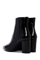 Derimod Gritti Woman Black Zippered Thick Heel Patent Leather Leather Boat | Derimod