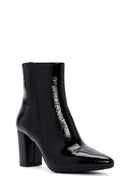 Derimod Gritti Woman Black Zippered Thick Heel Patent Leather Leather Boat | Derimod