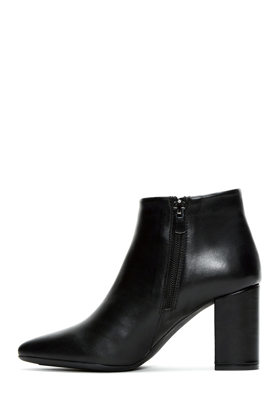 Woman Black Zippered Heels Leather Boat