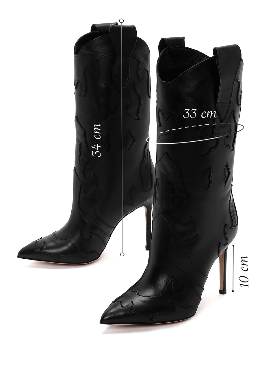 Women's Black Patterned Thin Heeled Leather Boot