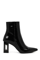 Women's Black Zippered Thick Heeled Patent Leather Boots | Derimod