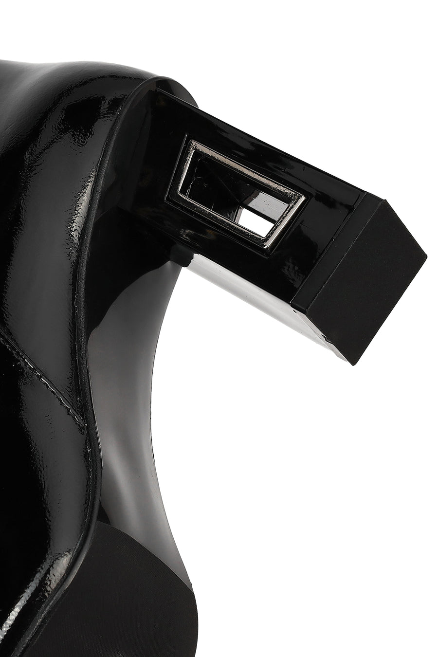 Women's Black Zippered Thick Heeled Patent Leather Boots