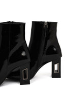 Women's Black Zippered Thick Heeled Patent Leather Boots | Derimod
