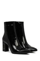 Women's Black Zippered Thick Heeled Patent Leather Boots | Derimod