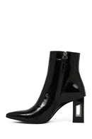 Women's Black Zippered Thick Heeled Patent Leather Boots | Derimod