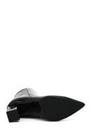 Women's Black Zippered Thick Heeled Patent Leather Boots | Derimod