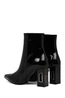 Women's Black Zippered Thick Heeled Patent Leather Boots | Derimod