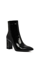 Women's Black Zippered Thick Heeled Patent Leather Boots | Derimod